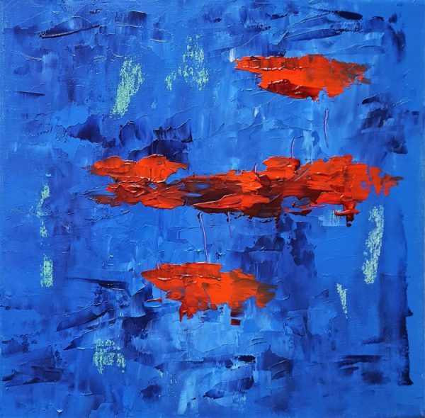Abstract red blue oil painting