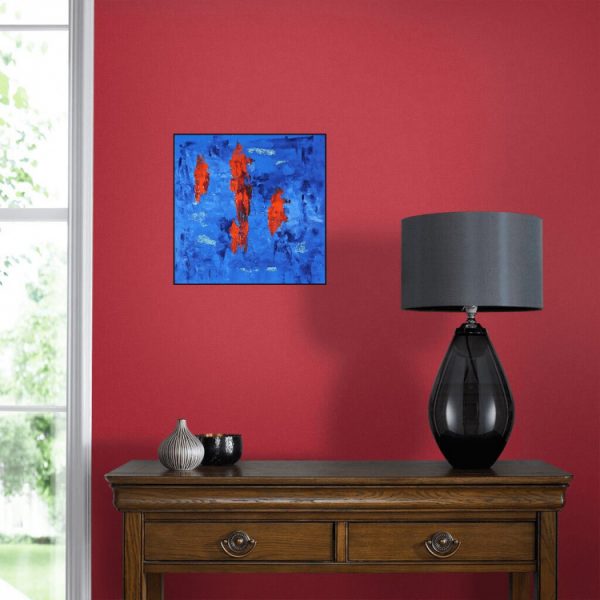 Bright abstract art in original red interior