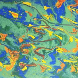 bright abstract blue green acrylic painting