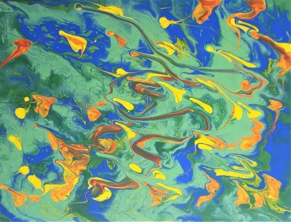 bright abstract blue green acrylic painting