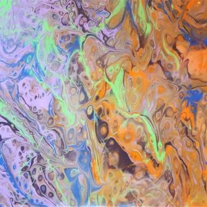bright colorful original lilac orange fluid acrylic painting